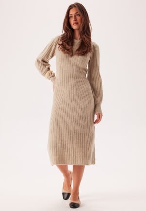 Se VILA Vijacia O-neck L/S RIB KNIT MI Natural Melange XL ved Bubbleroom