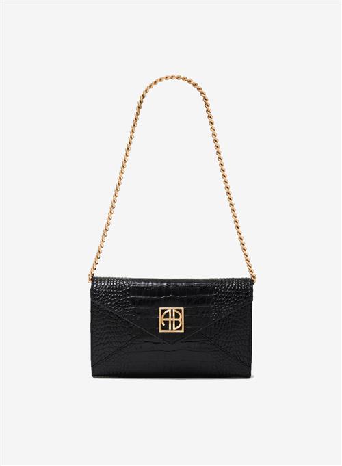 Anine Bing Small Elly Clutch Black Emblossed