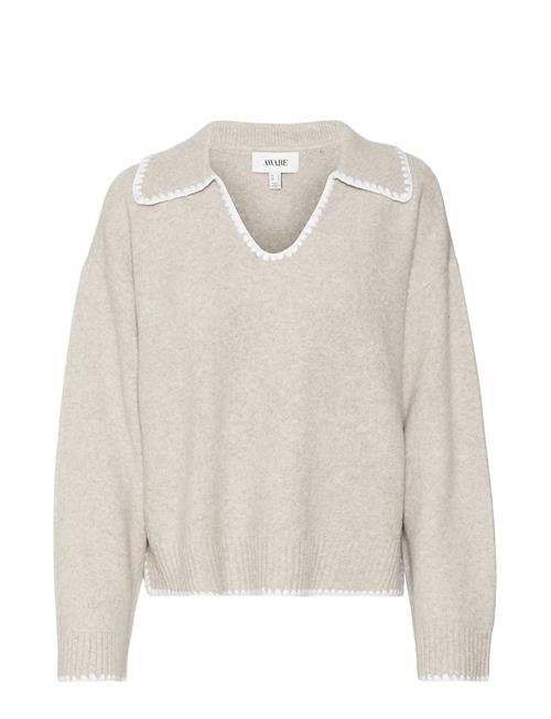 Vmodette Ls V-Neck Stitch Knit Vma Vero Moda Beige