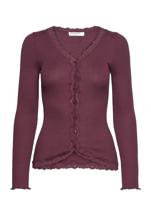 Rwbabette Silk Ls V-Neck Lace Cardi Rosemunde Burgundy