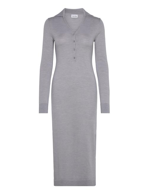 Calvin Klein Merino Wool Button Shirt Dress Calvin Klein Grey