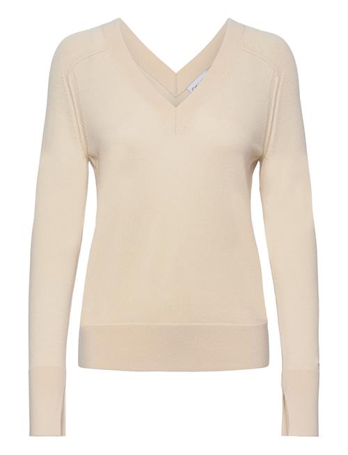 Calvin Klein Merino Wool Double V-Nk Sweater Calvin Klein Beige