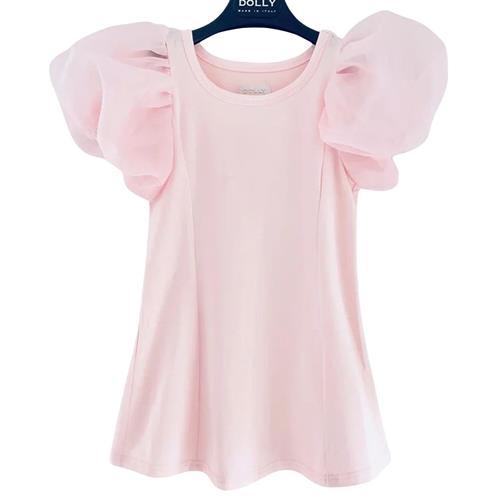 DOLLY by Le Petit Tom Dolly World Short Puff Sleeve Organza Dress With Cotton Body Dollypink | Lyserød | 1-3 years