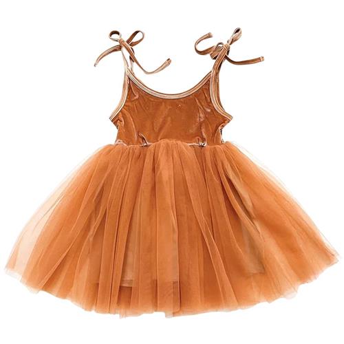 DOLLY by Le Petit Tom Dolly Universe Velvet Cosmic Strings Tutu Dress Caramel | Brun | 1-3 years