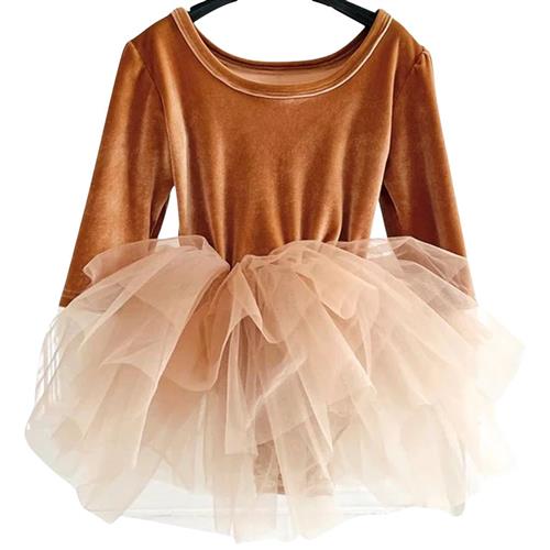 Se DOLLY by Le Petit Tom Velvet Planet Tutu Dress i Caramel | Brun | 0-1 years ved Babyshop