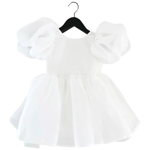 DOLLY by Le Petit Tom Dolly World V-Back Puff Sleeve Organza Tutu Dress White | Hvid | 6-8 years