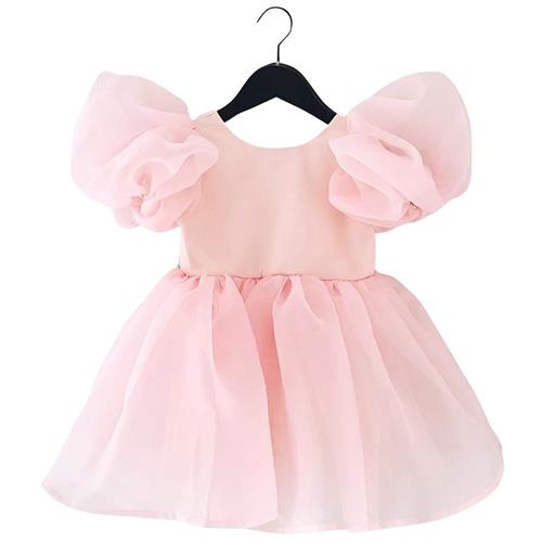 DOLLY by Le Petit Tom Dolly World V-Back Puff Sleeve Organza Tutu Dress Dollypink | Lyserød | 0-1 years