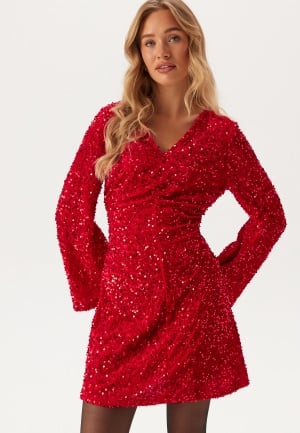 VILA Vibarina Glitter Dress Poppy red Detail:Sequins L