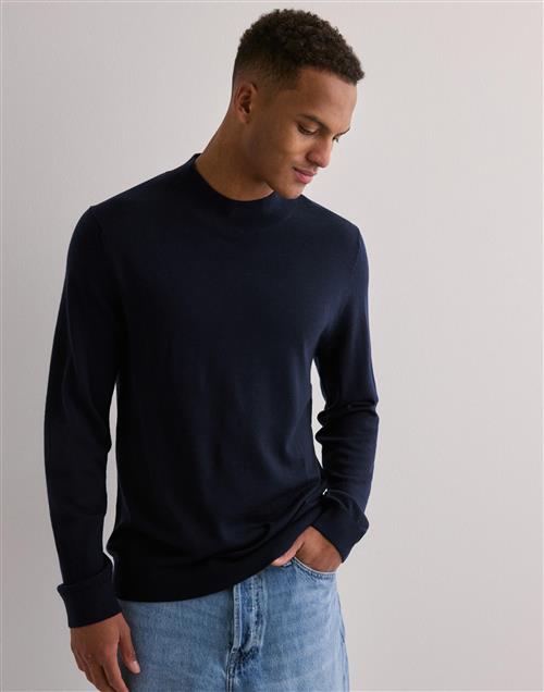 Selected Homme Slhtray Ls Knit Merino Mock Neck No Pullovers Blå