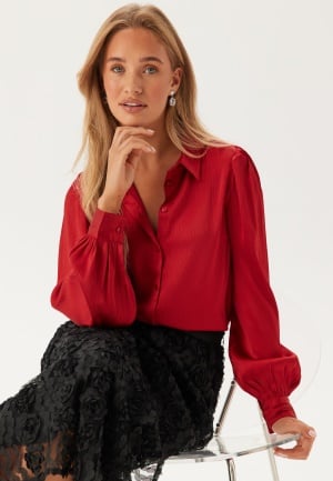 BUBBLEROOM Puff Sleeve Structured Shirt Red 36