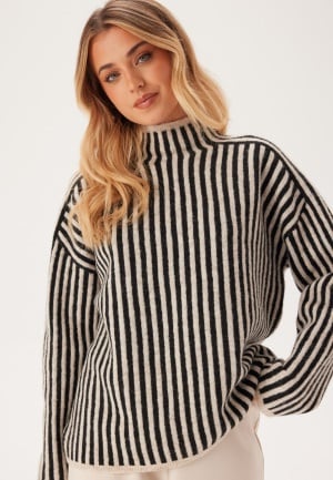 ONLY Onlgro Life Ls Stripe High Nec Oatmeal Stripes:melange/BLACKL XL