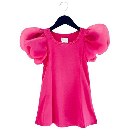 DOLLY by Le Petit Tom Dolly World Short Puff Sleeve Organza Dress With Cotton Barbie Pink | Lyserød | 4-6 years