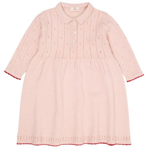 Copenhagen Colors Merino Wool Pointelle Kjole Soft Pink/Red Combi | Lyserød | 86 cm