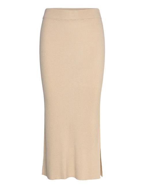 Davida Cashmere Fine Knit Rib Skirt Davida Cashmere Beige