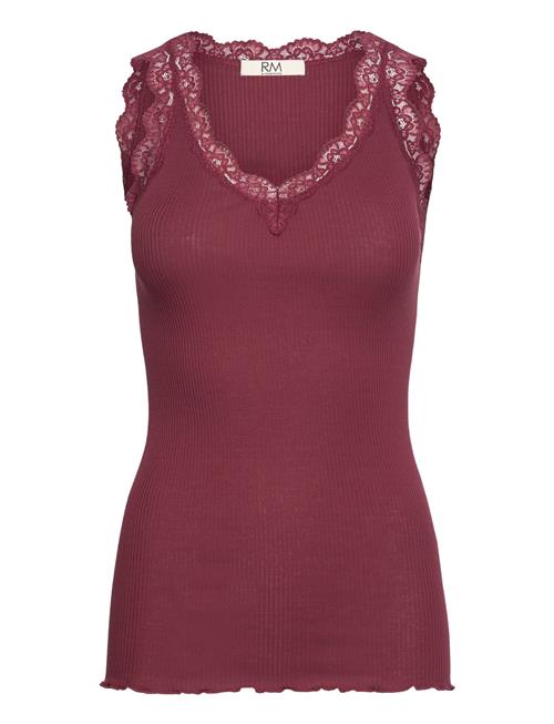 Rmwbalta Modal Sl Lace V-Neck Top RM By Rosemunde Burgundy