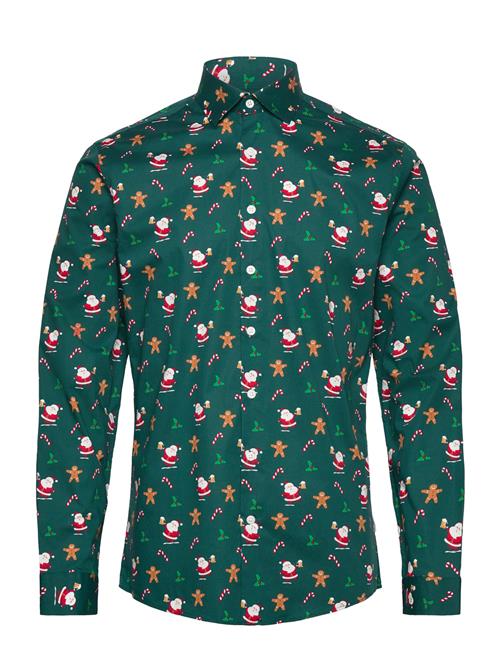 Lindbergh Aop Christmas Shirt L/S Lindbergh Green