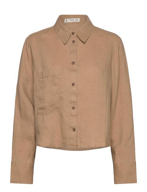 Cropped Linen Shirt Mango Brown