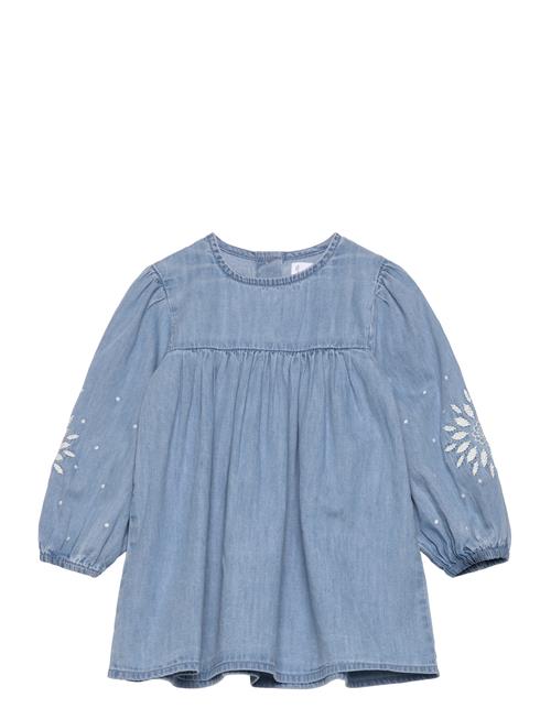 Mango Flower Embroidered Denim Dress Mango Blue