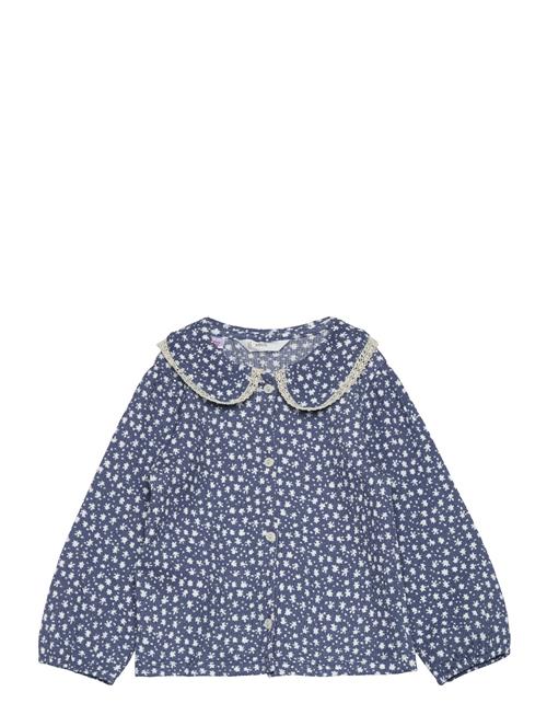 Mango Printed Babydoll-Neck Blouse Mango Blue