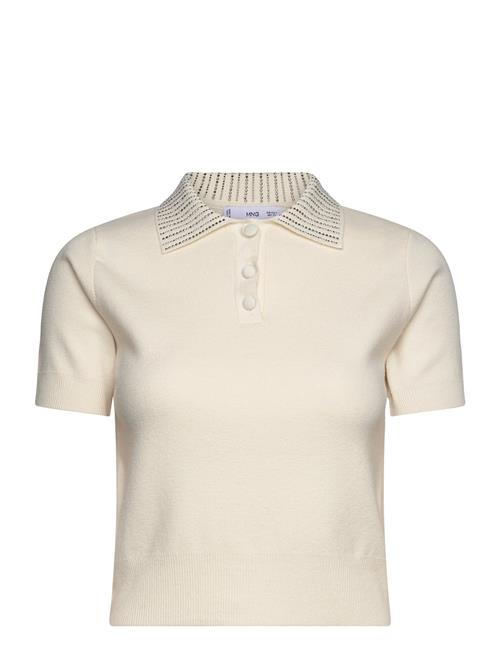 Mango Knitted Polo Shirt With Rhinest Collar Mango Cream