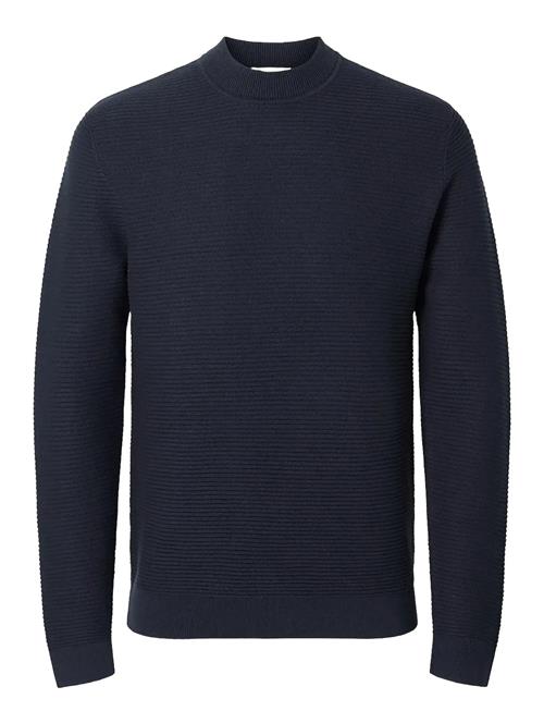 Se Slhtion Ls Knit Structure Mock Neck Selected Navy ved Booztlet