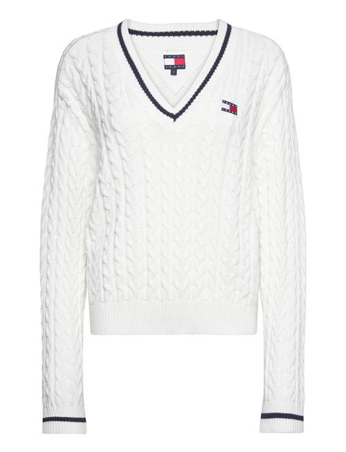 Tommy Jeans Tjw Badge Cable V-Neck Sweater Tommy Jeans White