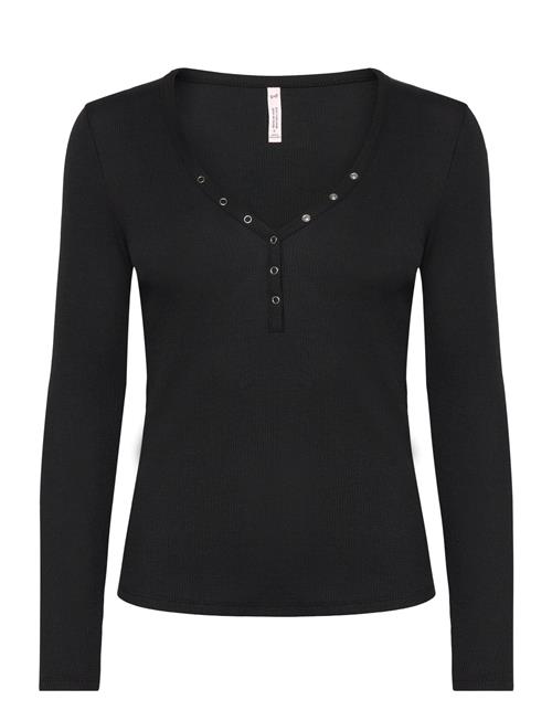 Hunkemöller Top Ls Waffle Henley Hunkemöller Black