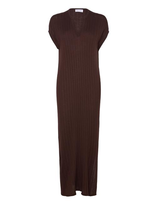 Davida Cashmere Fine Knit Cap Sleeve Dress Davida Cashmere Brown