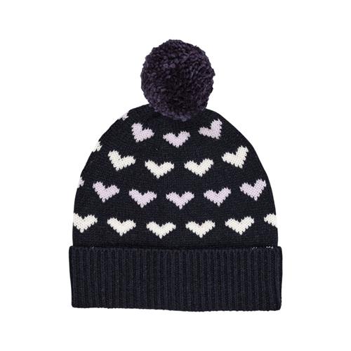 Copenhagen Colors Cashmere hjerte mønster beanie Navy/Lavender Combi | Marine blå | 53/54 cm