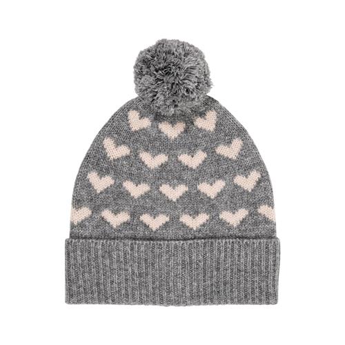 Copenhagen Colors Cashmere Wool Hjerte Beanie Grey Mel/Taupe Combi | Grå | 44/46 cm