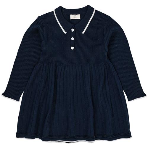 Copenhagen Colors Merino Polo Kjole Navy/Cream Combi | Marine blå | 110 cm