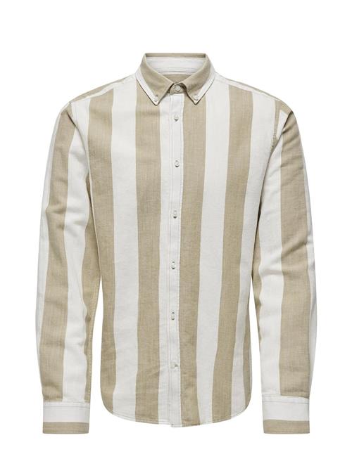 ONLY & SONS Onsarlo Slim Ls Stripe Hrb Linen Shirt ONLY & SONS Beige