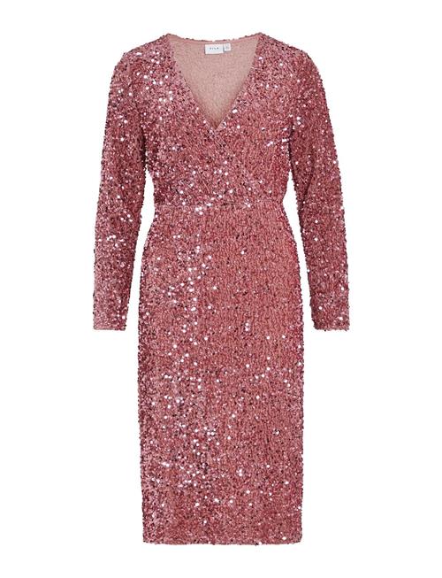 Vila Viylla L/S Wrap Mid Calf Sequin Dress/Ka Vila Pink