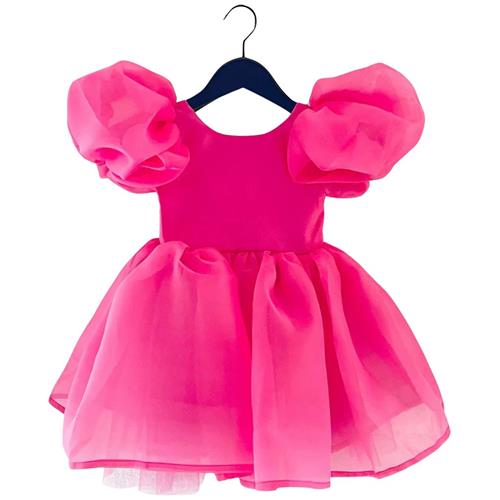 DOLLY by Le Petit Tom Dolly World V-Back Puff Sleeve Organza Tutu Dress Barbie Pink | Lyserød | 4-6 years