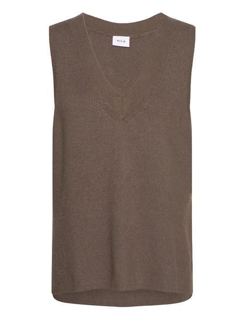 Vila Viril Knit Rib V-Neck S/L Vest - Noos Vila Khaki