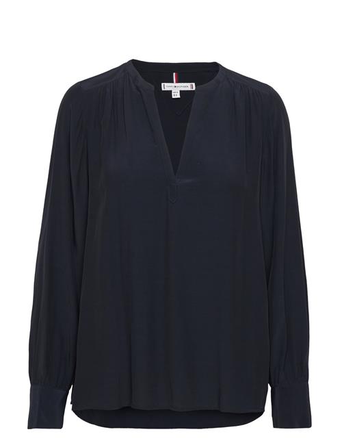 Tommy Hilfiger Vis Solid V-Neck Blouse Ls Tommy Hilfiger Navy