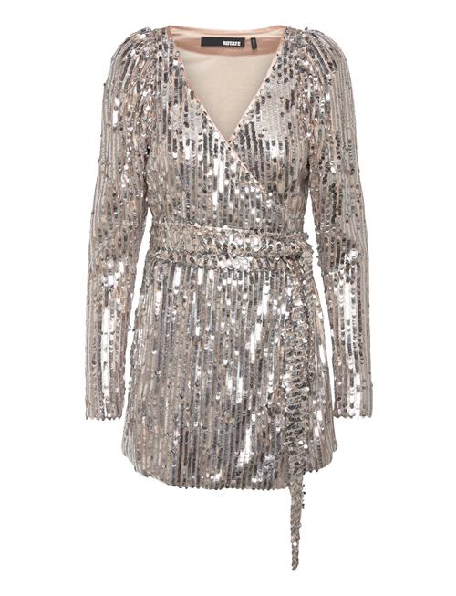 ROTATE Birger Christensen Sequin Midi Wrap Dress ROTATE Birger Christensen Silver