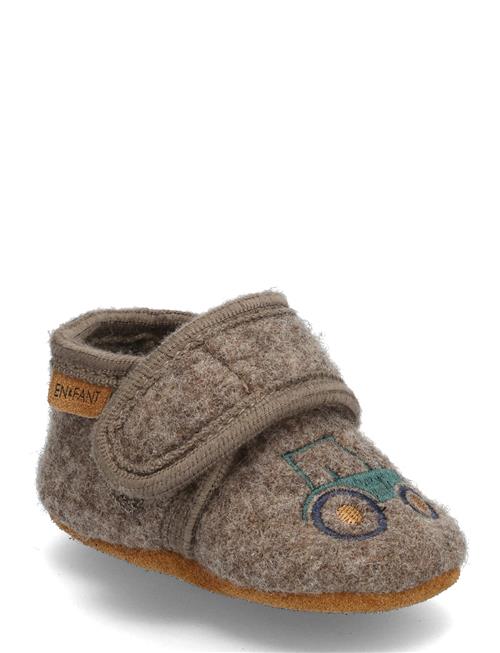 En Fant Wool Slippers W. Embroidery En Fant Brown