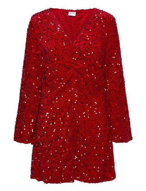 Vibarina Wide Sleeve Glitter Dress Vila Red