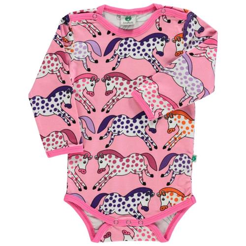 Småfolk Mønstret Babybody Med Hester Sea Pink | Lyserød | 80 cm