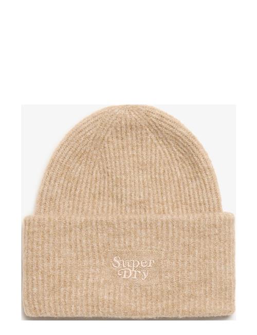 Soft Rib Knit Beanie Hat Superdry Beige