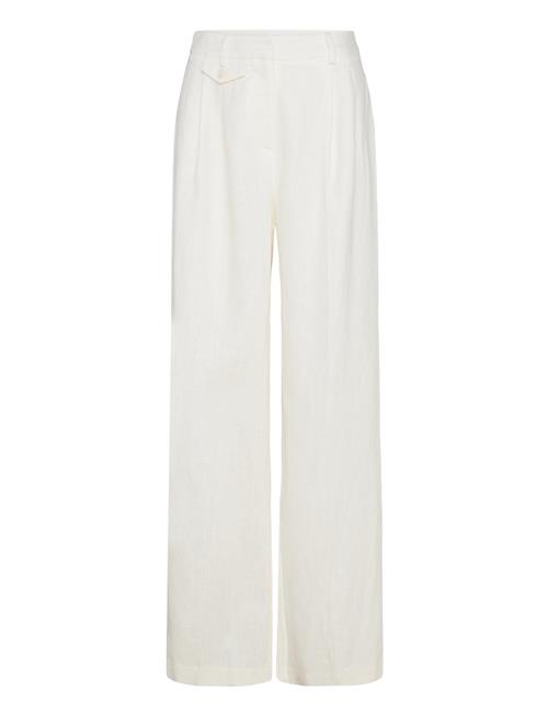 Mya Double Pleat Wide Linen Pants Malina White