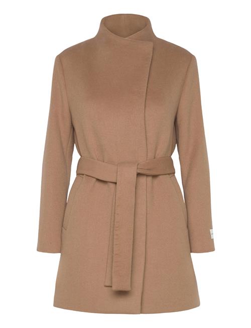 Calvin Klein Wool Funnel Neck Coat Calvin Klein Beige