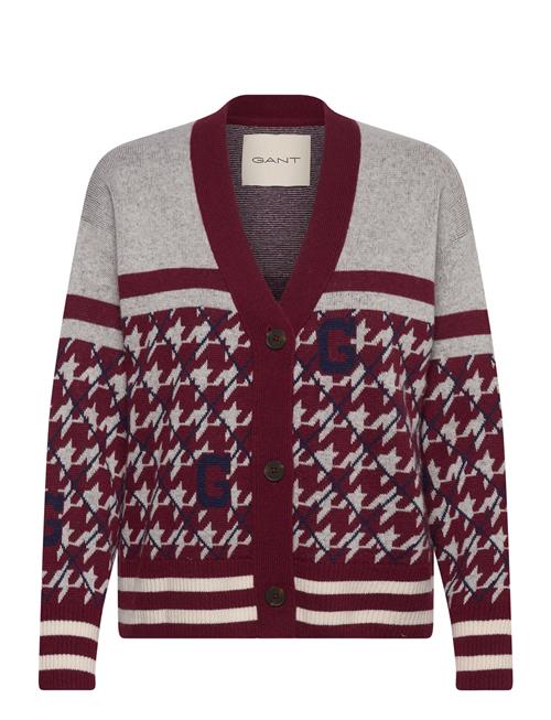 GANT Houndstooth V-Neck Cardigan GANT Burgundy