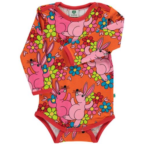 Småfolk Mønstret Babybody Med Blomster Og Kaniner Orange | Orange | 86 cm