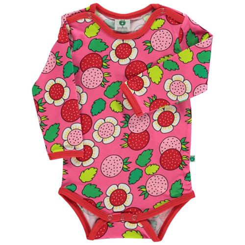 Småfolk Mønstret Babybody Med Blomster Og Jordbær Lyserød | Lyserød | 62 cm