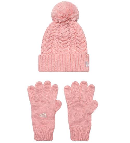 Se New Era Hue/Handsker sÃ¦t - Strik - Cable - Pastel Pink ved KidsWorld