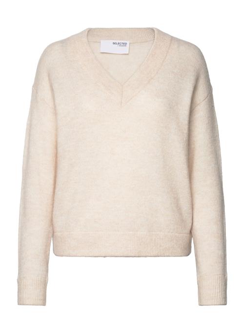 Slfmaline Ls Knit V-Neck Noos Selected Femme Beige