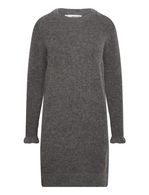 Slfsia Ras Frill Ls Knit Dress Selected Femme Grey