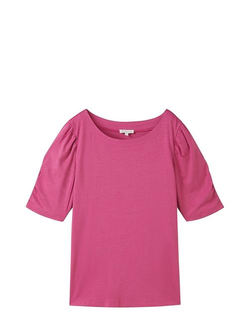 T-Shirt Gathered Sleeve Tom Tailor Pink